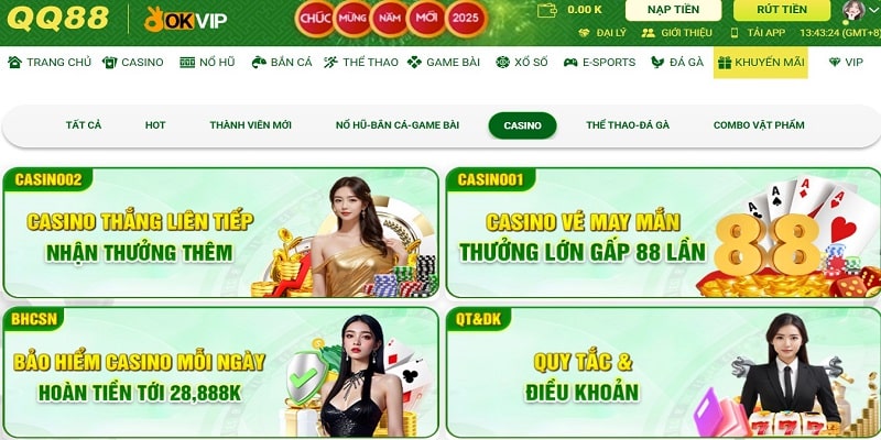 Danh sách sự kiện khuyến mãi QQ88 sảnh casino