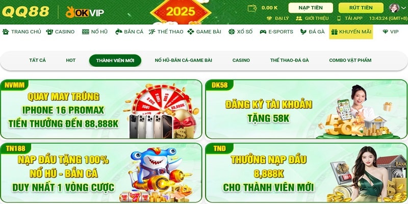 Top khuyến mãi QQ88 dành cho người mới